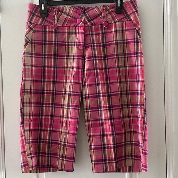 Avenue Pants - Pink Plaid Knee-Length Shorts Womens XL Avenue Polyester & Rayon Blend Stylish &